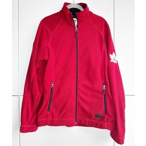 Roots Men Zip Up Fleece Red Lake Louise Patches Size Small Maple Leaf Beaver
